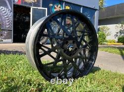 22 Forgiato Pasticcio Gloss Black 5x115 Three Piece Wheels Tire Package Deal