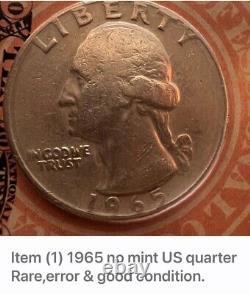 3 -items 1965- No Mint US Quarter. Rare, Good Condition. Package Deal. 3 For 1 K