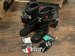 ALPINESTARS Youth Tech 3S MX Blk Boots SZ 2 With Socks & Gloves (Package Deal)