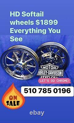 Harley 9 Spoke Heritage CHROME wheels BEST BUY WHEELS Package Deal Incredible