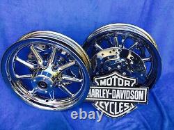 Harley 9 Spoke Heritage CHROME wheels BEST BUY WHEELS Package Deal Incredible